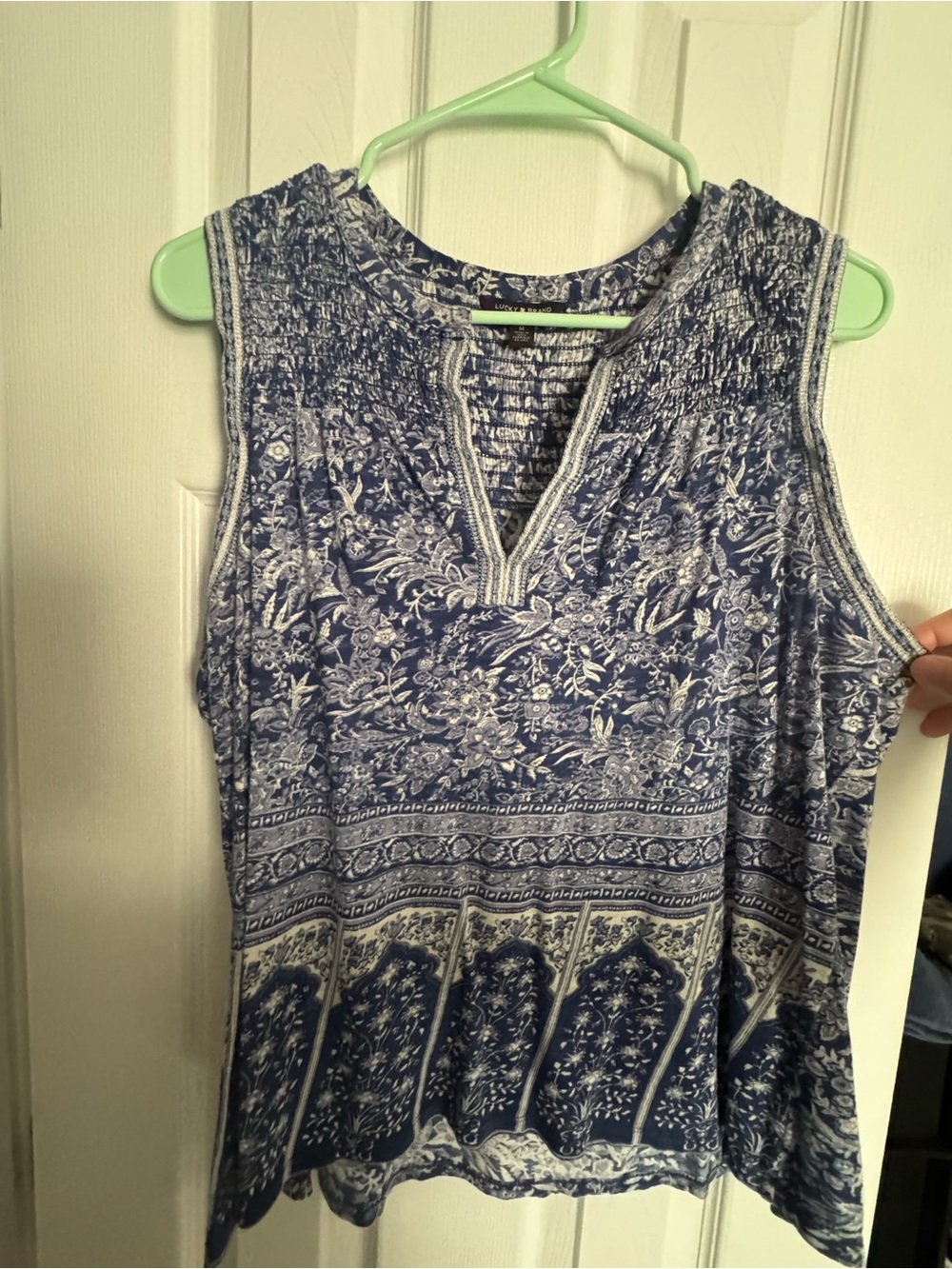 Lucky Brand Blue Floral Smocked V-Neck Tank